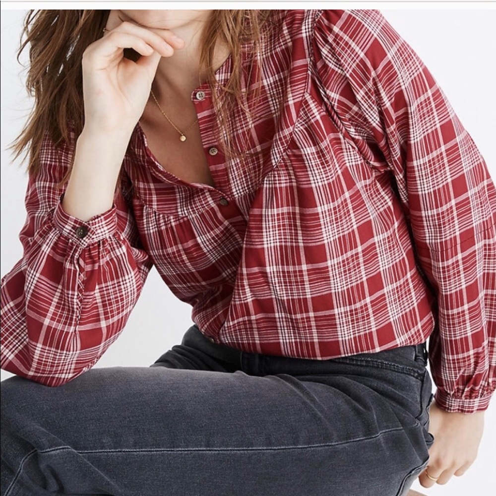 Madewell ballon sleeve plaid shirt